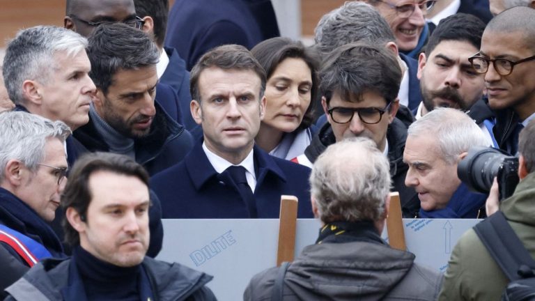 Emmanuel Macron visits the Olympic village which he inaugurates, five months before the opening of the Olympic Games