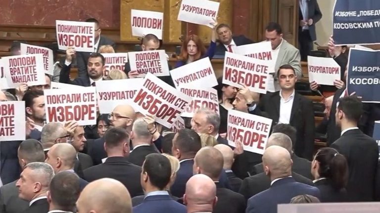 In Serbia, the main opposition party demonstrates in Parliament