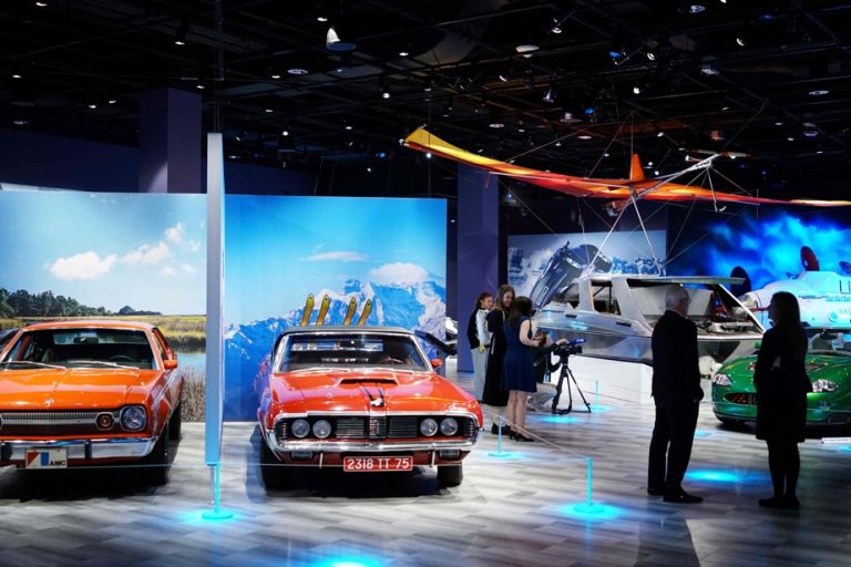 James Bond vehicles on display at a Washington museum