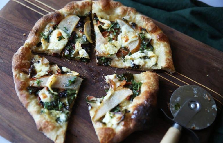 Pear, Swiss Chard and Honey Pizza