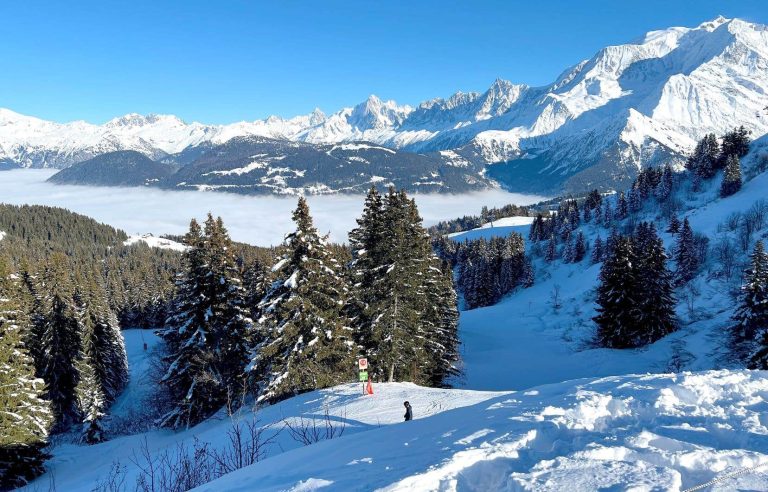 Skiing facing Mont Blanc