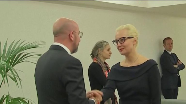 Yulia Navalnaïa, the widow of the opponent, received in Brussels