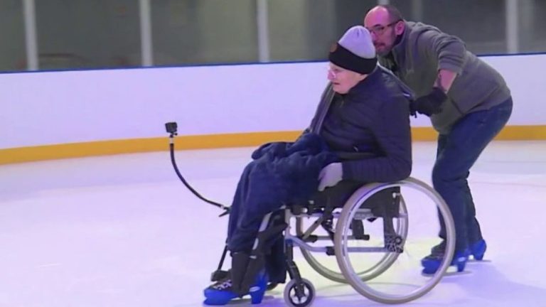 residents of a nursing home put on ice skates again