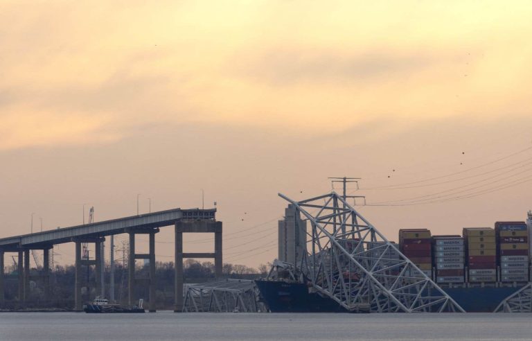 First crane deployed in Baltimore to clear debris from collapsed bridge