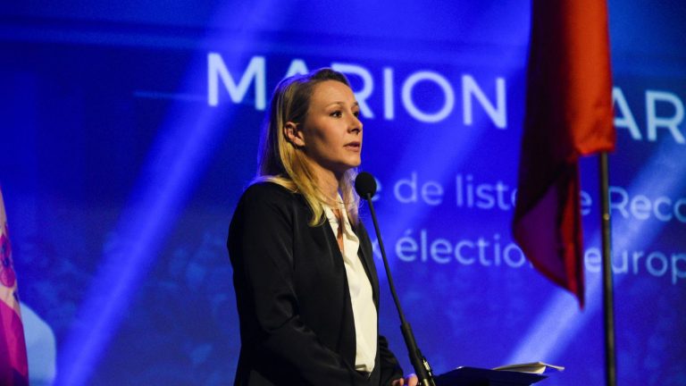 Marion Maréchal, head of the Reconquest party list, launches her campaign during a first meeting in Paris