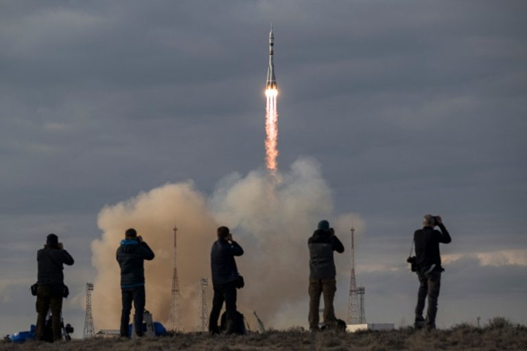 Russian Soyuz spacecraft docked with the International Space Station