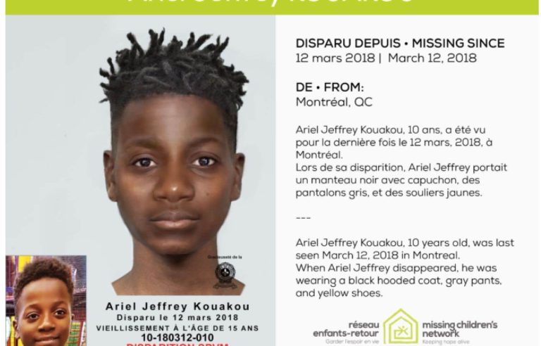 Unveiling of an aged image of Ariel Jeffrey Kouakou, who disappeared in 2018