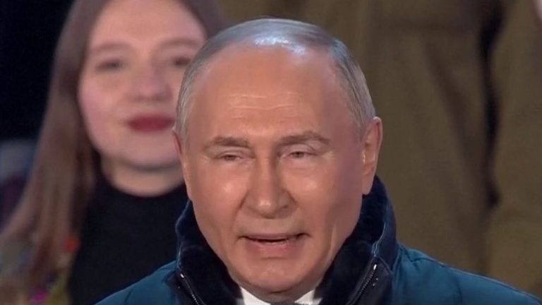 Vladimir Putin celebrates his victory