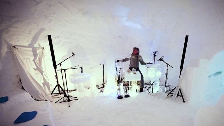 he sculpts instruments directly from the ice