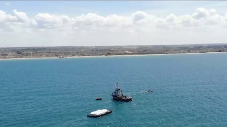 the first humanitarian aid boat has been unloaded