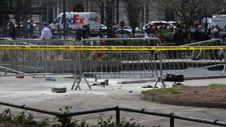 A man attempts to set himself on fire outside the court where Donald Trump is being tried in New York