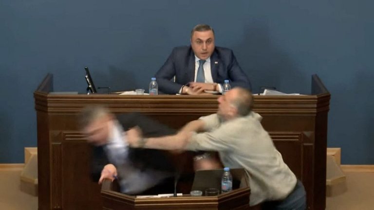 In Georgia, a fight breaks out in Parliament during the examination of a controversial law