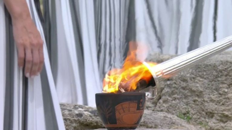 the Olympic flame was lit in Olympia, Greece