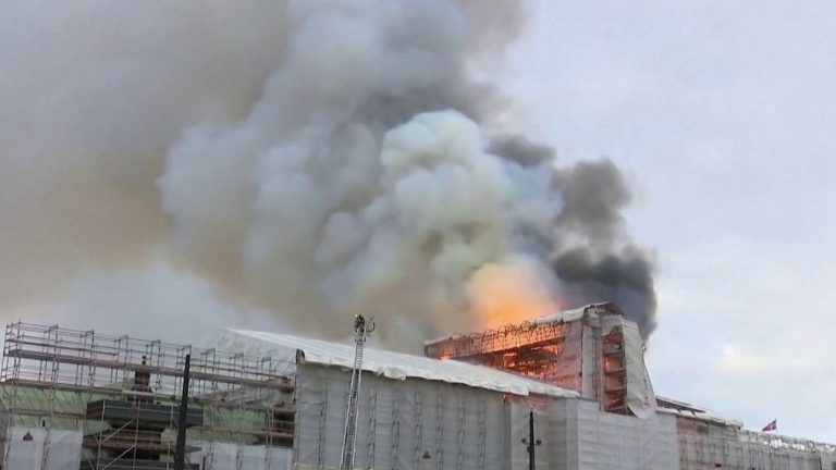 the old Copenhagen Stock Exchange victim of a violent fire