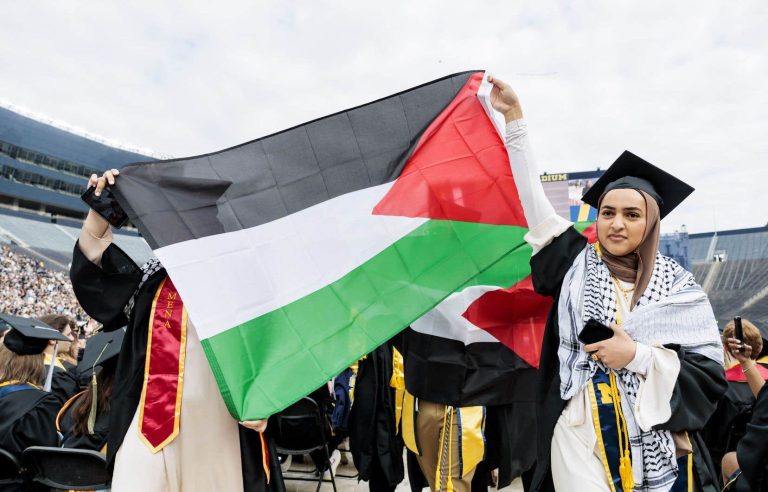 A pro-Palestinian demonstration during graduation in Michigan