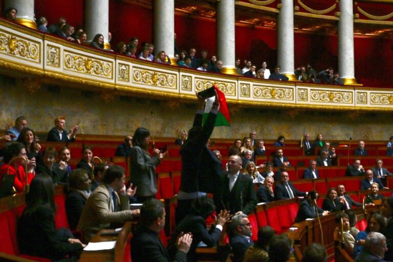 France |  A radical left MP waves a Palestinian flag