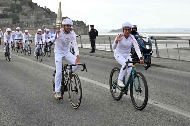 The Olympic flame arrives at Mont-Saint-Michel