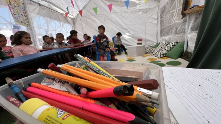 despite the threat of an Israeli offensive, a school in Rafah continues to welcome hundreds of students