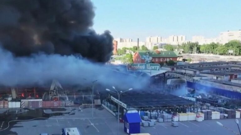 heavy toll after Russian strike on hypermarket in Kharkiv