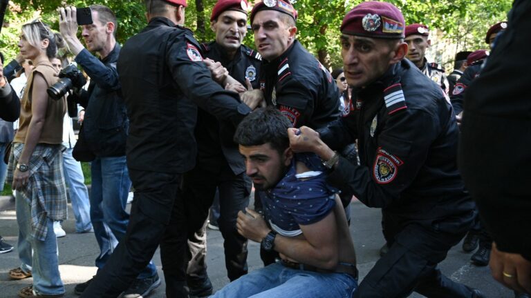 more than 200 anti-government protesters arrested in Yerevan after villages were handed over to Azerbaijan