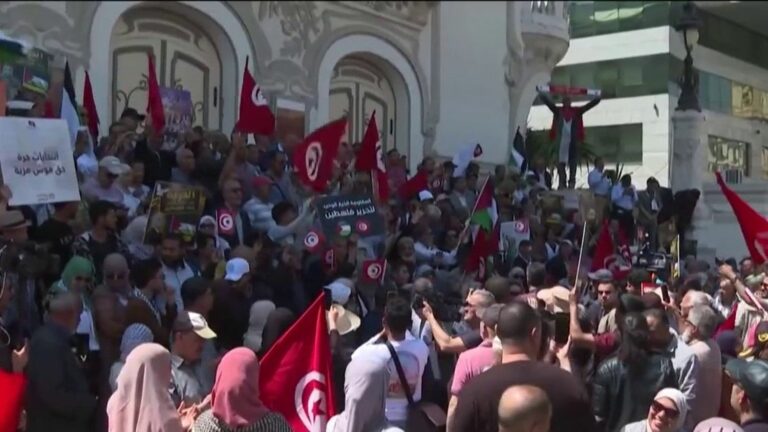 protesters express their anger after the arrest of Sonia Dahmani