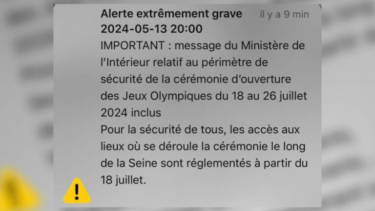 the police headquarters sends a message relating to security during the Games on mobile phones via the FR-Alert system