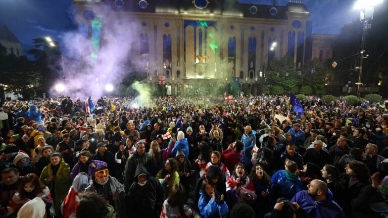 thousands of demonstrators in the streets after the adoption of a law on “foreign influence”