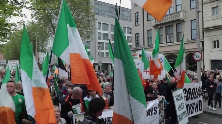 thousands of people demonstrate against immigration in Dublin