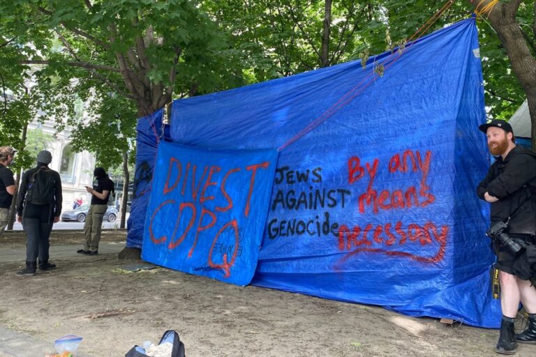 A pro-Palestinian encampment at Victoria Square