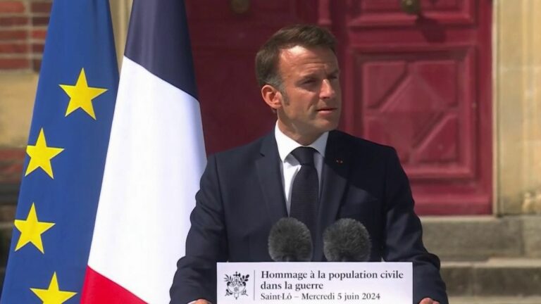 Emmanuel Macron’s tribute to the civilian victims of Saint-Lô