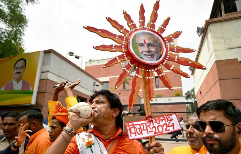 Indian Prime Minister Narendra Modi and his BJP party on track to win the legislative elections in India