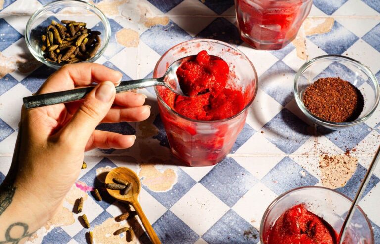 Sorbet with Quebec strawberries, staghorn sumac and dune pepper