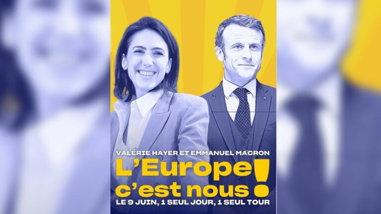 a few days before the European elections, Emmanuel Macron appears with Valérie Hayer