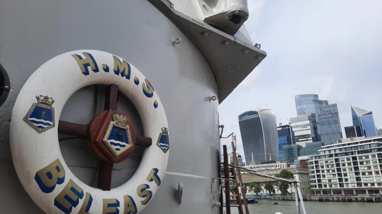 the museum ship HMS Belfast bears witness to British action during the Landings