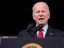 Le président américain Joe Biden s'exprime sur l'économie dans l'Eisenhower Executive Office Building à Washington, DC, le 23 novembre 2021.