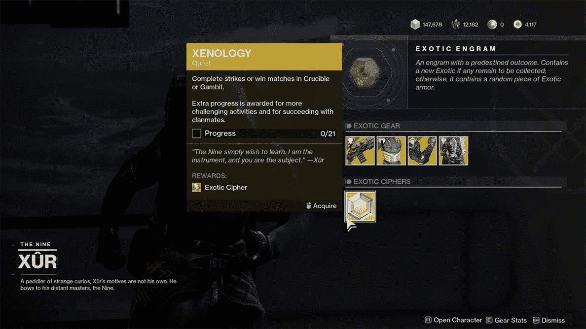 Quête de chiffrement exotique Xur