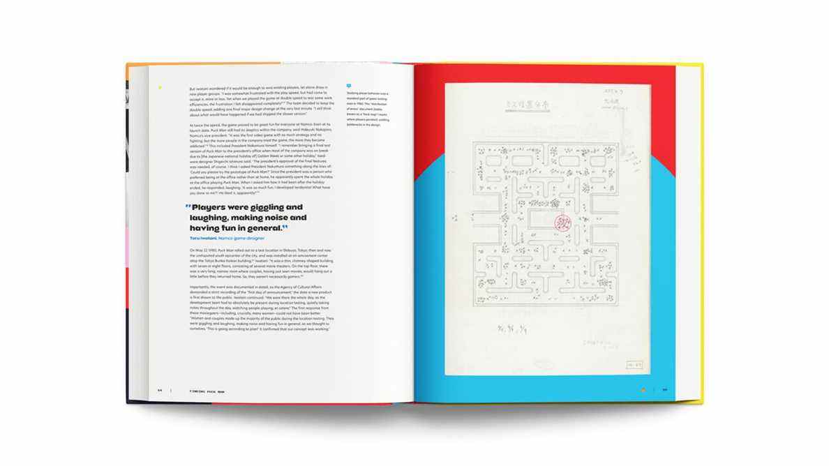 Une image d'un document de conception de jeu vidéo à l'intérieur du livre Pac-Man: Birth of an Icon