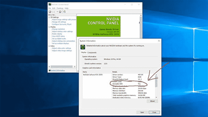 Une capture d'écran du panneau de configuration Nvidia.  La BARRE redimensionnable est mise en surbrillance, indiquant qu'elle est activée.