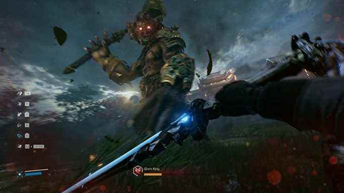 Le joueur combat le roi géant la nuit dans Bright Memory Infinite