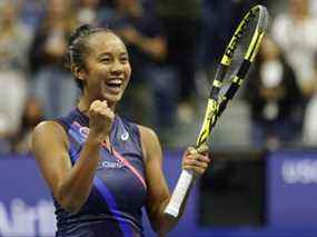 Leylah Annie Fernandez du Canada célèbre après son match contre Naomi Osaka du Japon (pas sur la photo) le jour 5 du tournoi de tennis US Open 2021 à l'USTA Billie Jean King National Tennis Center à Flushing, NY, le 3 septembre 2021. Geoff Burke/ ÉTATS-UNIS AUJOURD'HUI SPORTS