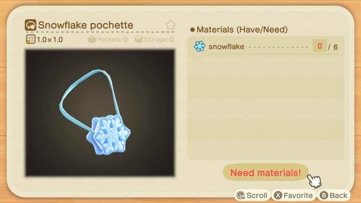 Une recette Animal Crossing pour une pochette flocon de neige