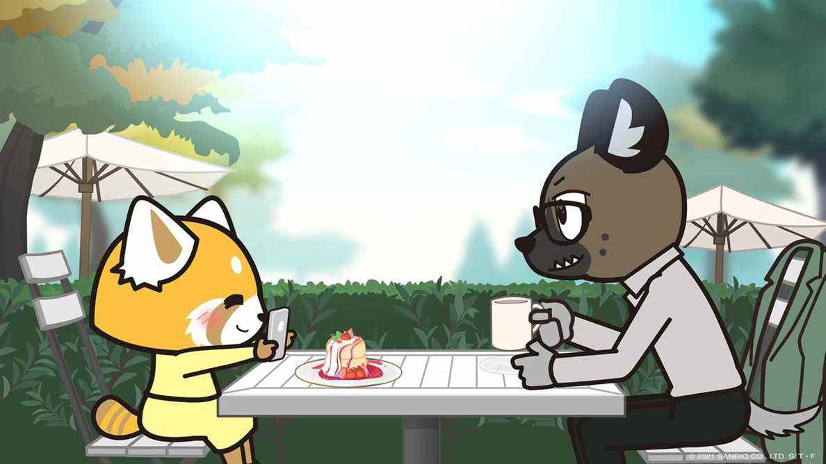 retsuko et haida en train de déjeuner 