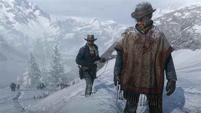 Une scène enneigée dans Red Dead Redemption 2