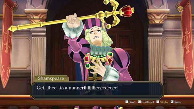 Shamspeare pleure Amenez-vous dans un couvent dans The Great Ace Attorney Chronicles