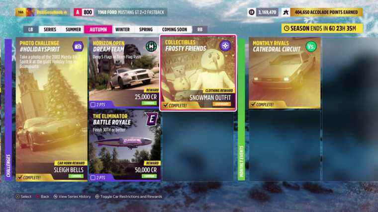 Tenue de bonhomme de neige Forza Horizon 5 Récompense de vêtements Frosty Friends
