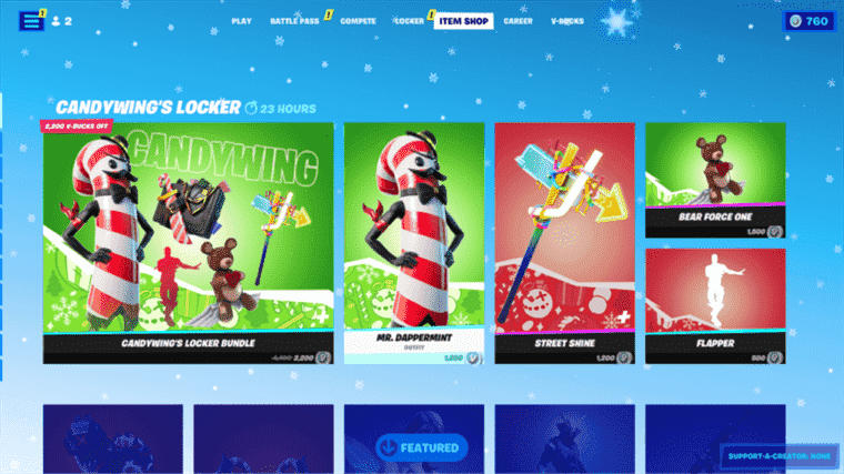 Ce qu'il y a dans la boutique d'objets Fortnite aujourd'hui - 18 décembre 2021: lot de casiers de Candywing
