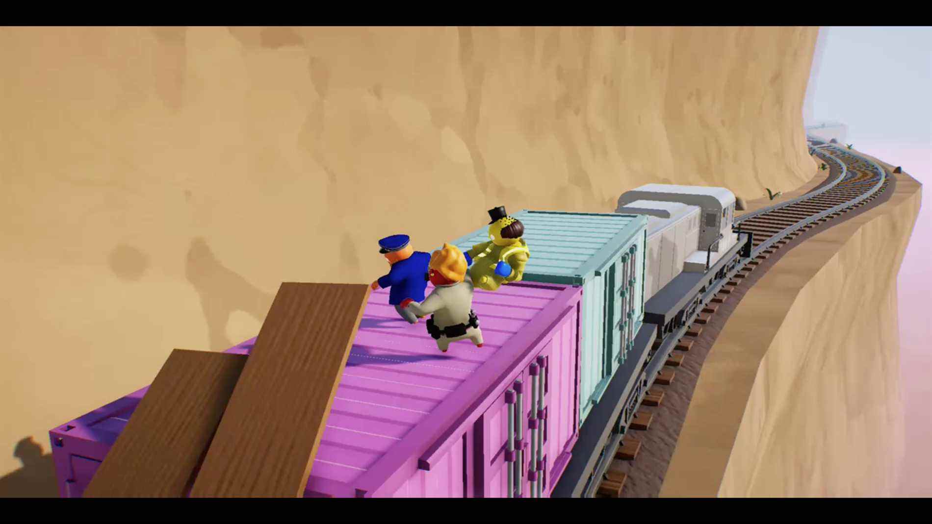 Le niveau de train précaire dans Gang Beasts