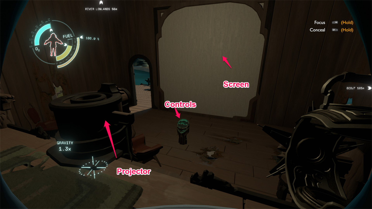 Les commandes du projecteur dans Outer Wilds: Echo of the Eye