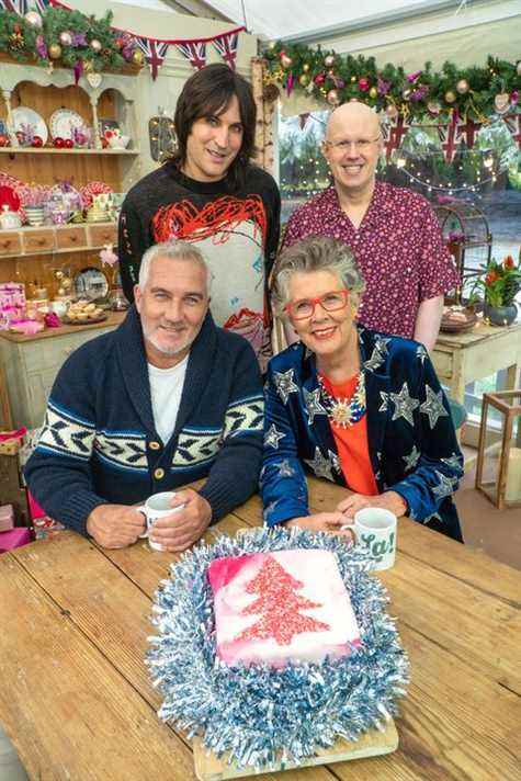 paul hollywood, noel fielding, matt lucas, prue leith, le grand britannique cuire au four spécial noël