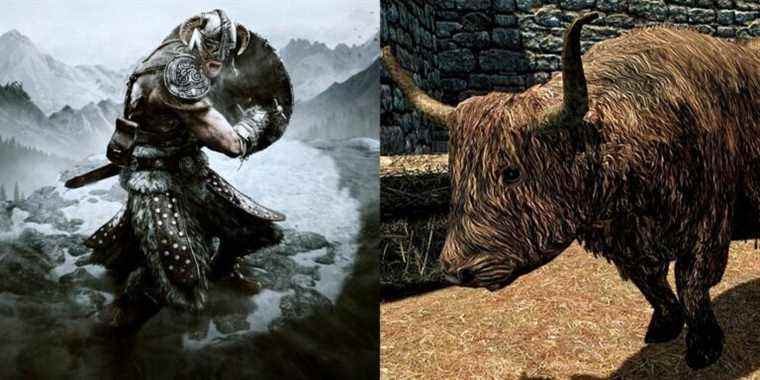 Un clip étrange de Skyrim montre une vache qui se fait frapper et se transforme en pierre
